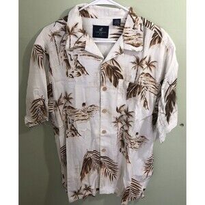 Caribbean Joe Men's Tropical Casual Shirt Short Sleeve Cream/Tan Size Large
